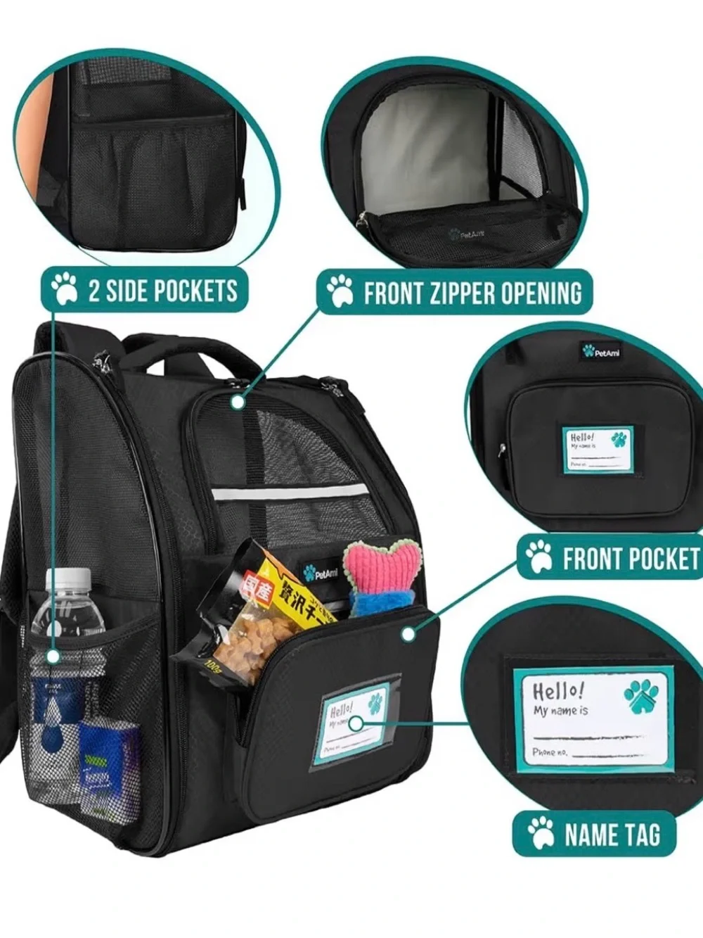 Black Pet Carrier Backpack - Comfortable Travel Backpack for Dogs & Cats